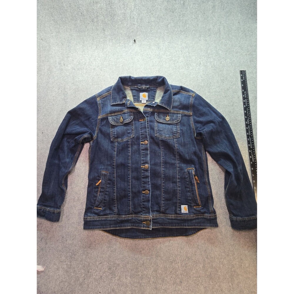 Womens Carhartt Brewster Denim Jacket With Button Up Front Size LARGE